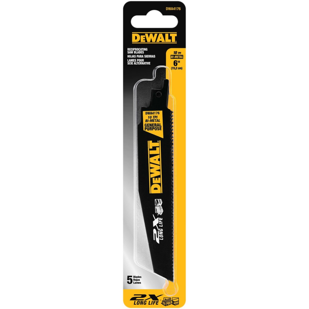 HOJA SIERRA SABLE 6plg DEMOLICION 10 TPI 5un DWA4176 DEWALT1