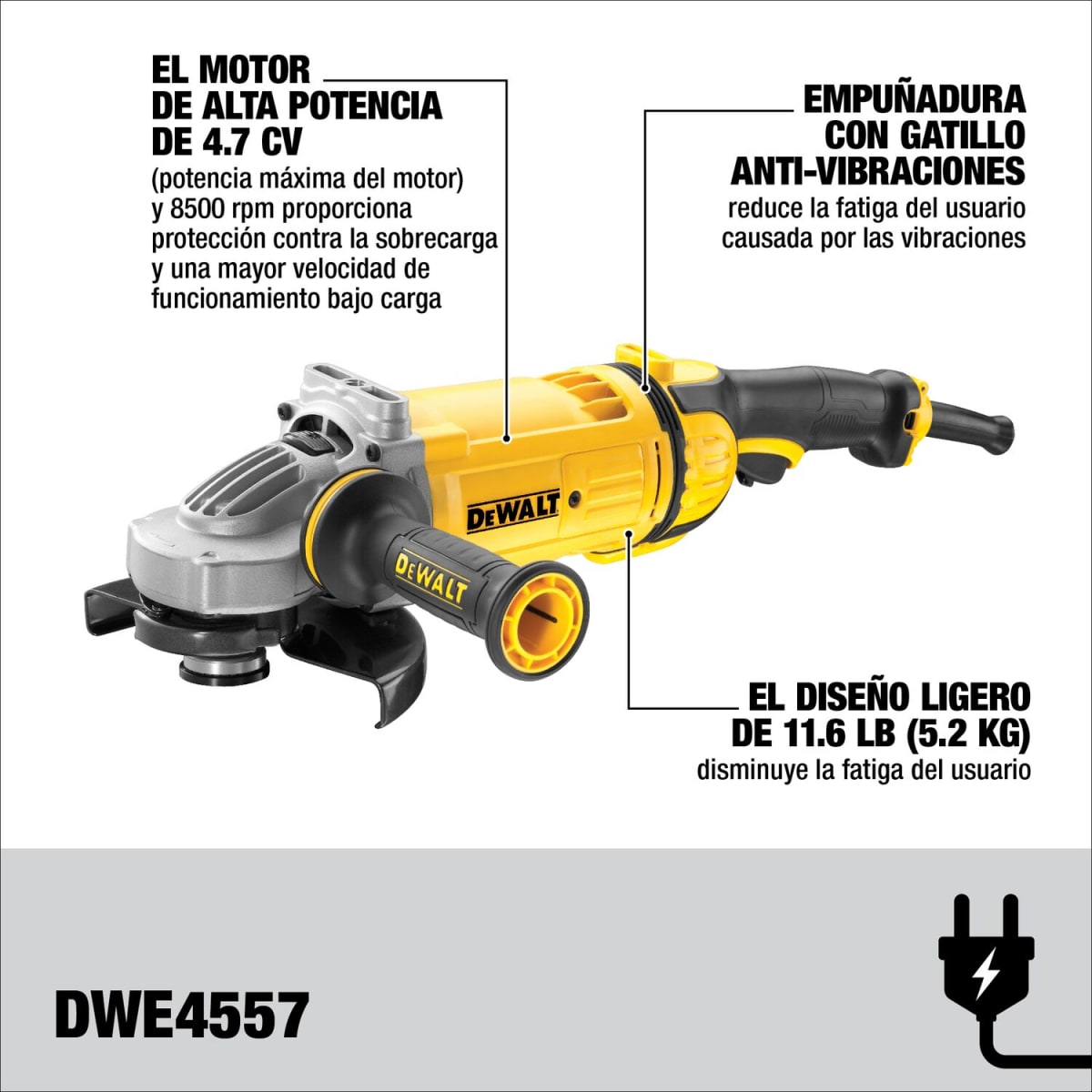 Esmeril Angular 7'' 2400W 8500 Rpm Dewalt DWE4557-B24