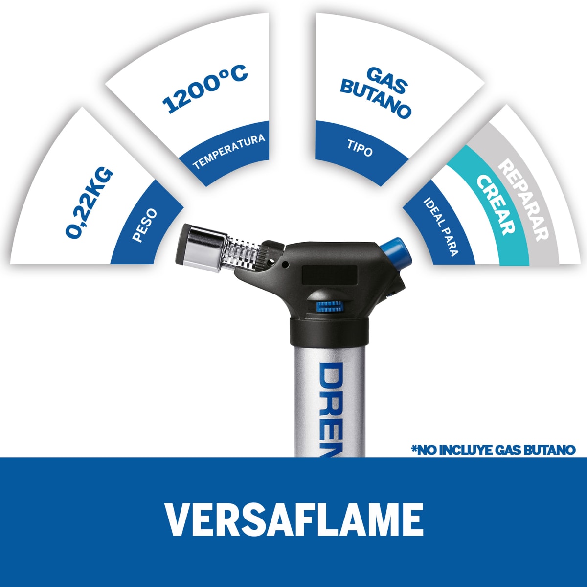 Soplete Soldador Versaflame Gas Butano con 4 Accs Dremel F013.220.0AA2
