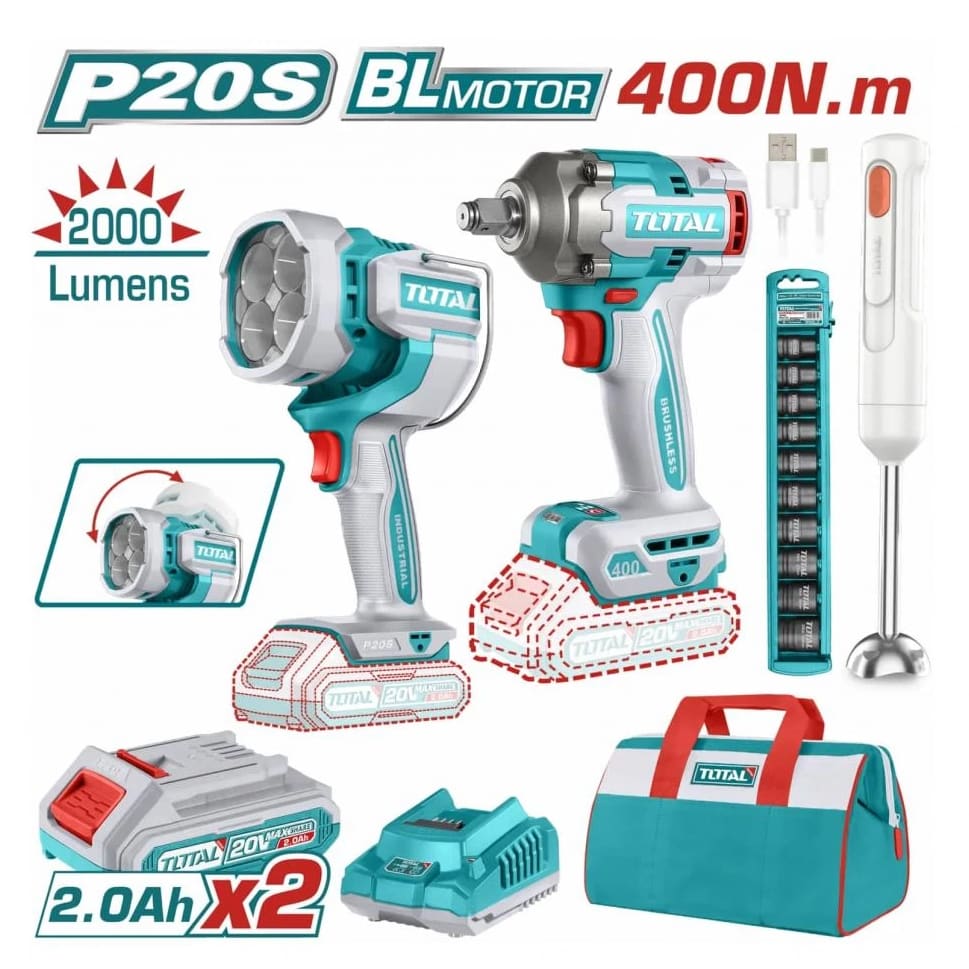 Combo Llave de Impacto + Lámpara de  Trabajo + Batidora Total TOSLI2409611