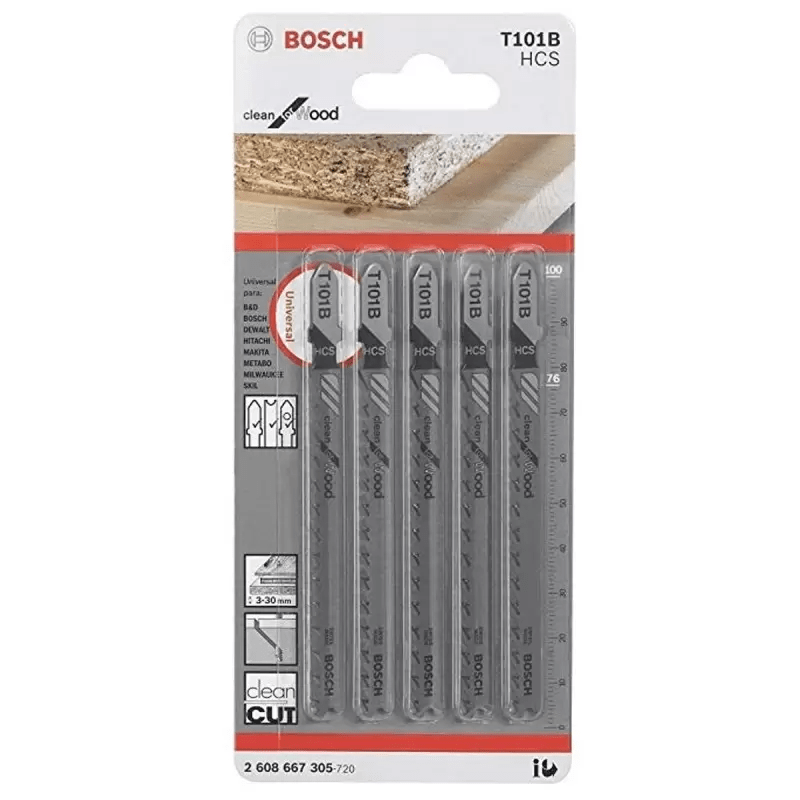 Hoja Caladora T101B X 5unid HCS Recto/Fino Especial limpio Madera BOSCH1
