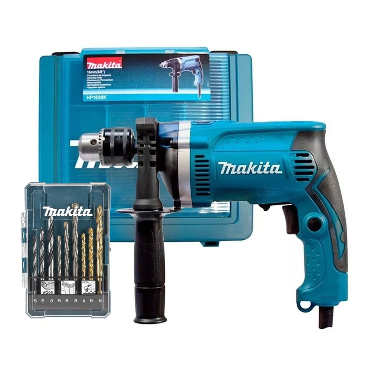 Taladro Percutor 1/2'' 710W HP1630K + Set de Brocas 9 Pzas Makita1