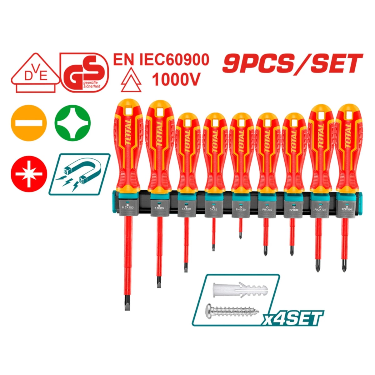 Set Destornilladores Aislados 1000V X 9Pzas Total THTIS5961