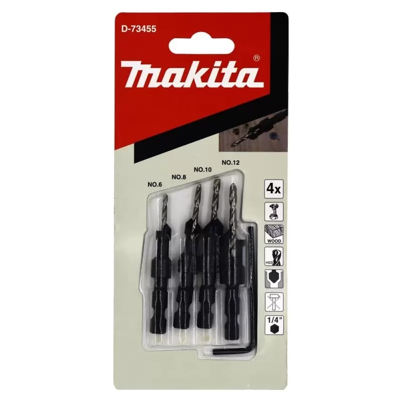Juego de Brocas Avellanadora HSS Hex 4 Piezas Makita D-734552