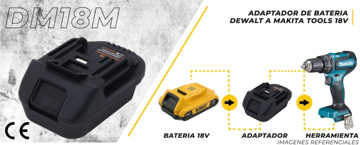 Adaptador de Batería DeWalt 20V para Herramientas Makita 18V LXT - DM18M2