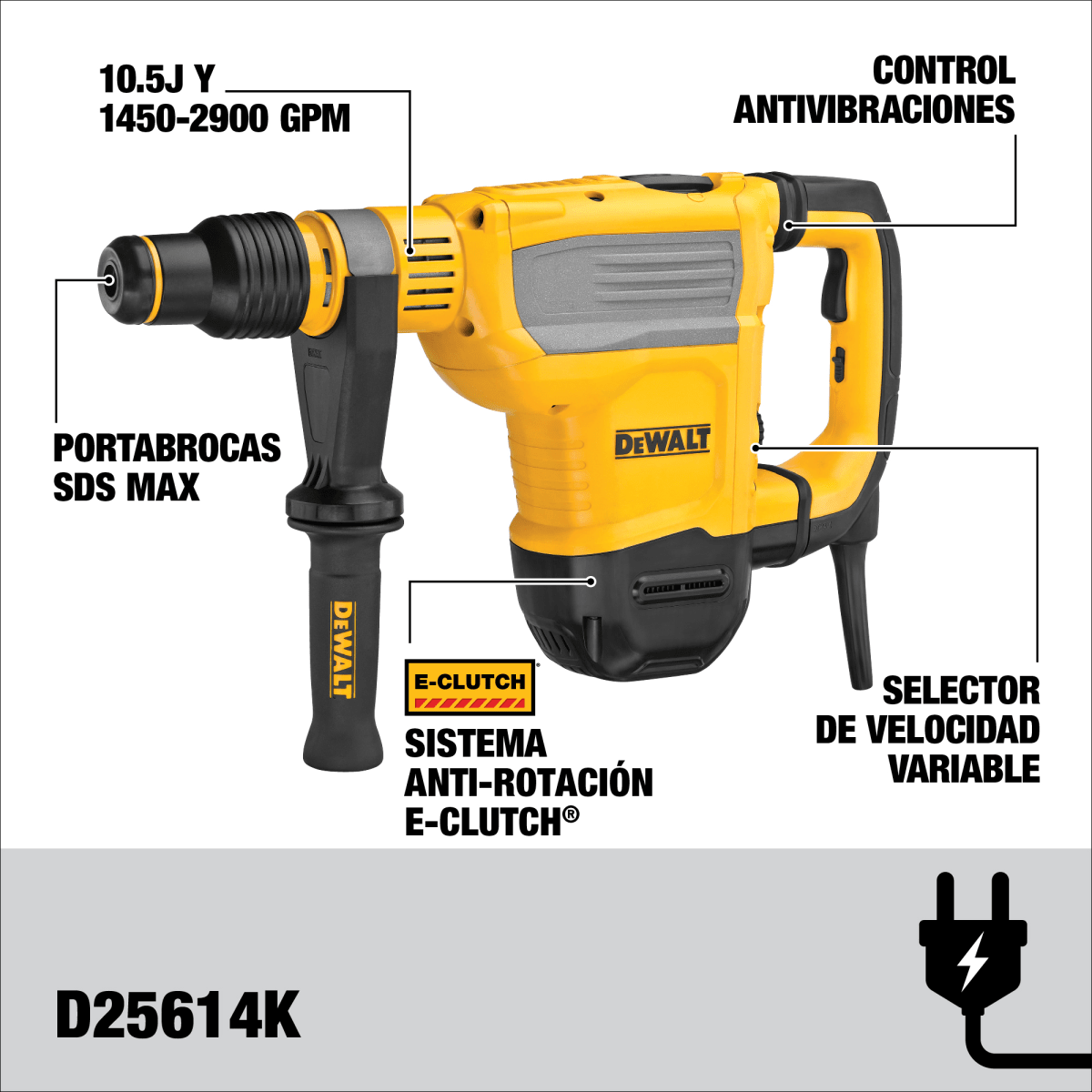Rotomartillo DeWalt SDS MAX 1350W 10.5J - D25614K-B26