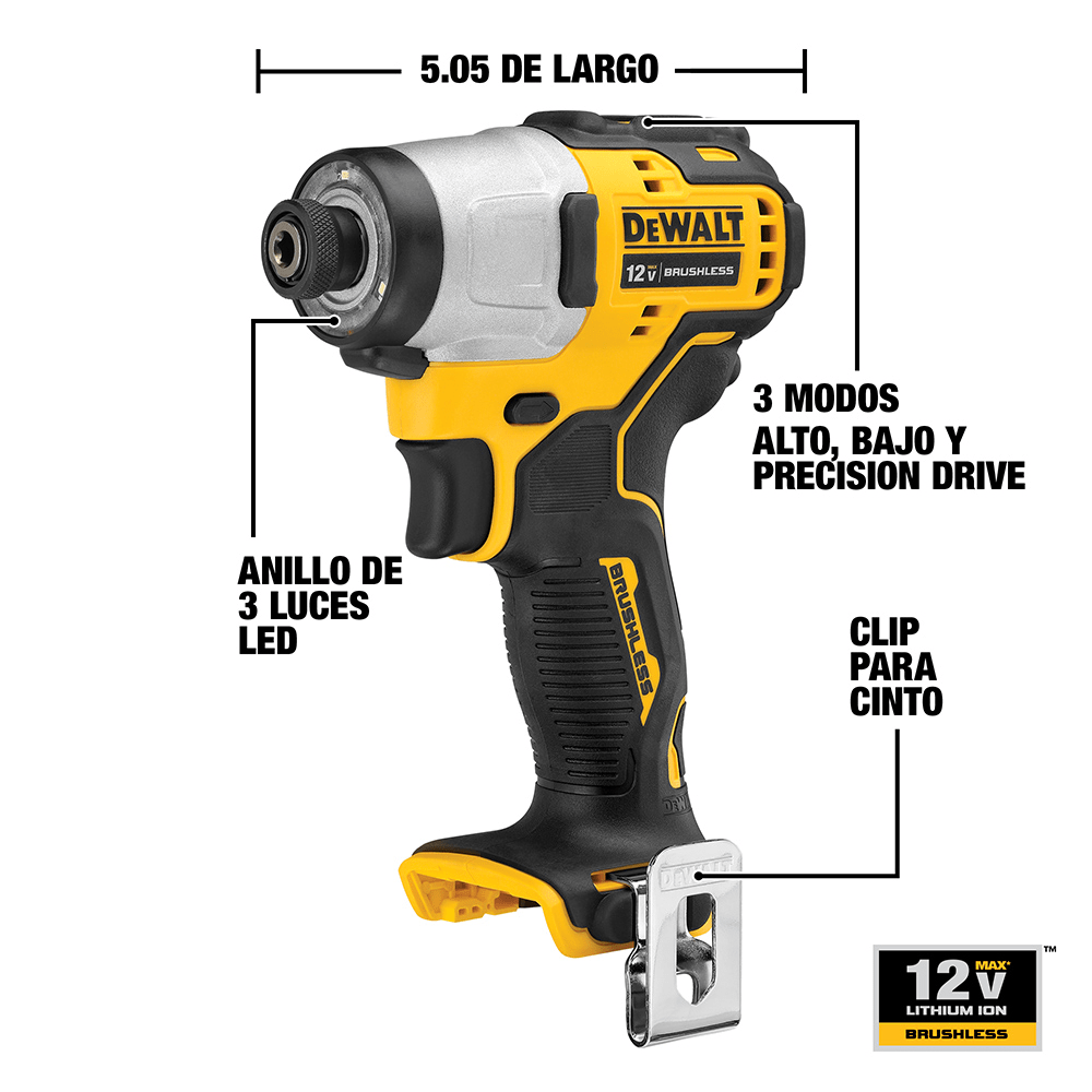Taladro de Impacto Inalámbrico 1/4'' 12V Xtreme Dewalt DCF801B-B37