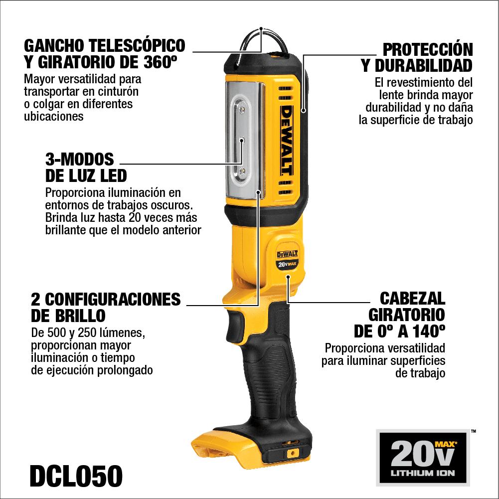Linterna Trabajo Led 20V Max 500Lm Dewalt DCL0505