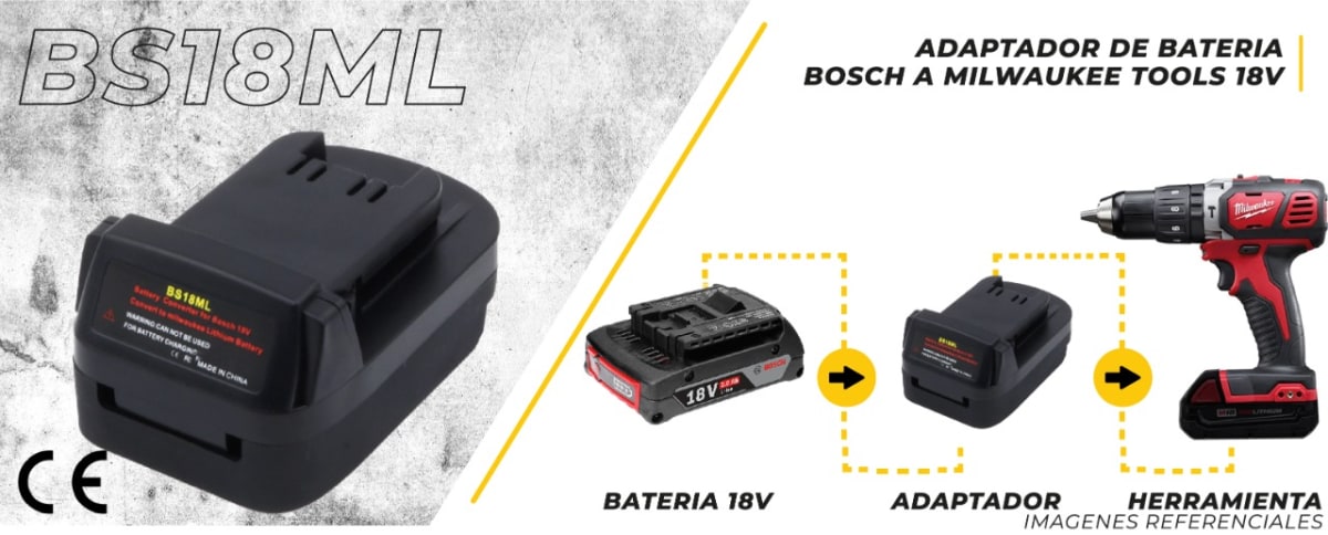 Adaptador de Batería Bosch 18V para Herramientas Milwaukee M18 - BS18ML2