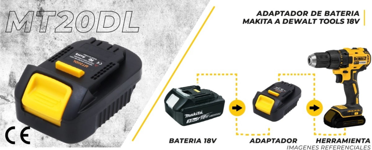 Adaptador de Batería Makita 18V LXT para Herramientas DeWalt 20V - MT20DL2