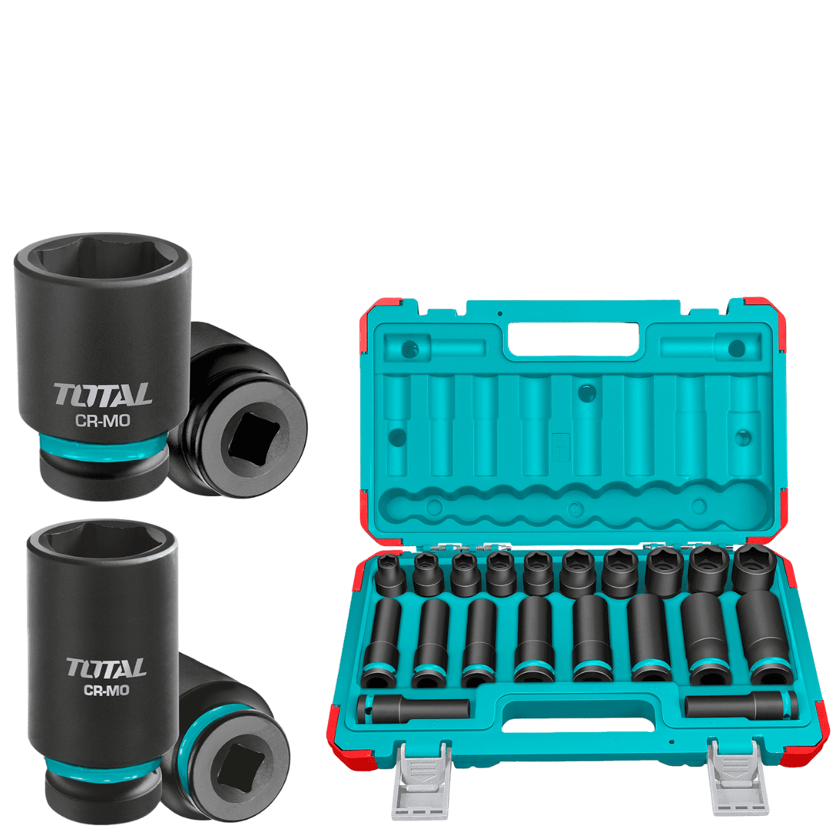 SET DADOS IMPACTO CORTO/LARGO 1/2” 2X(10-24)MM 20PCS CR-MO MALETIN INDUSTRIAL TOTAL - THKISD12203L2