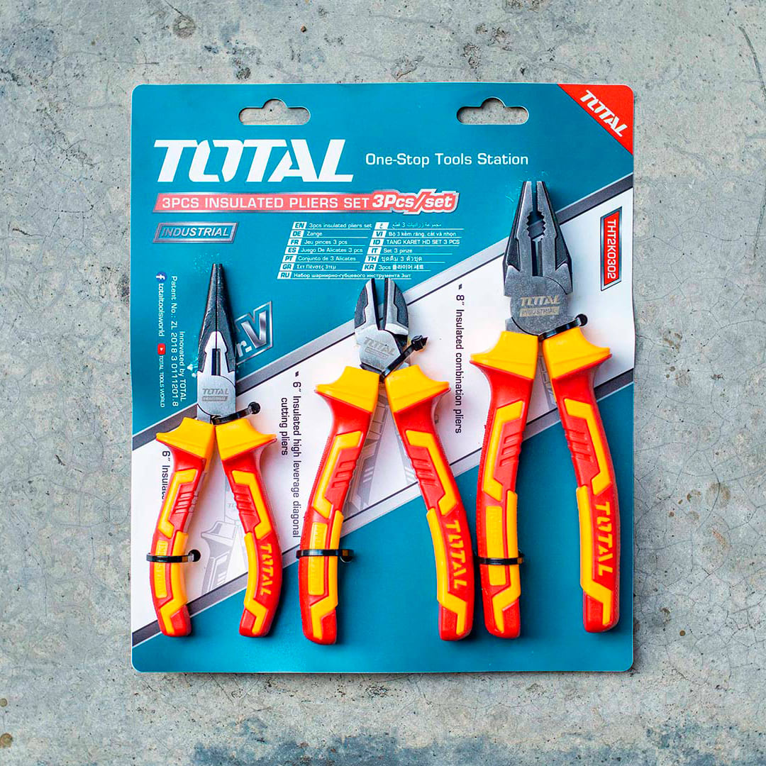 SET DE ALICATES 3 PIEZAS CR-V AISLADOS 1000V THT2K0302 TOTAL2