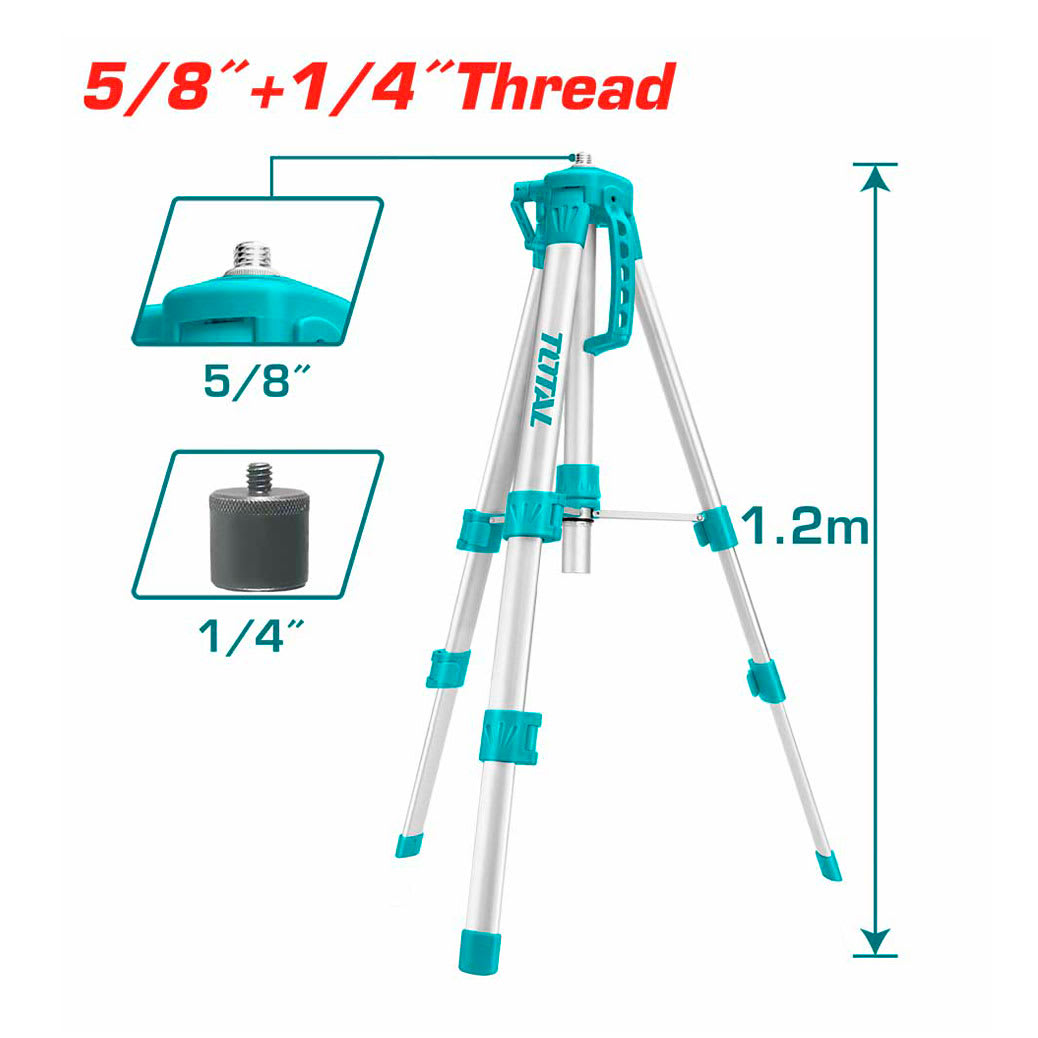 Trípode de Aluminio para Nivel Láser 12M Tuerca 5/8'' Total TLLT011521