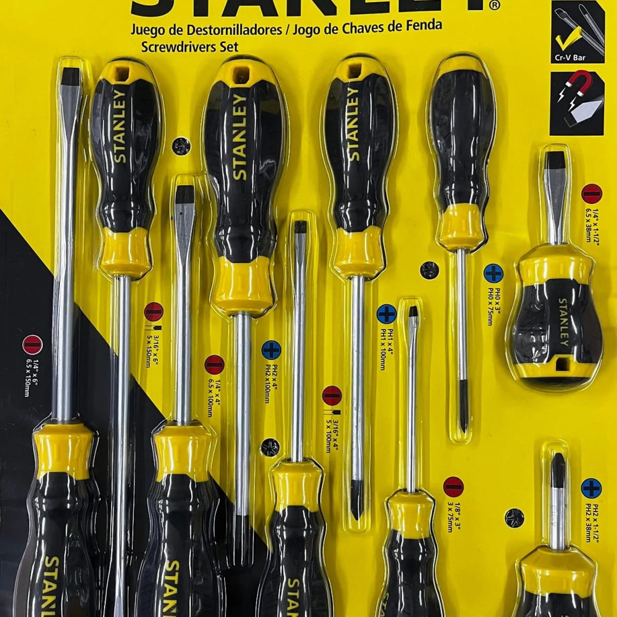 Juego de Destornilladores Cushion Grip 10 Pzas Plano Phillips Stanley 60-1001