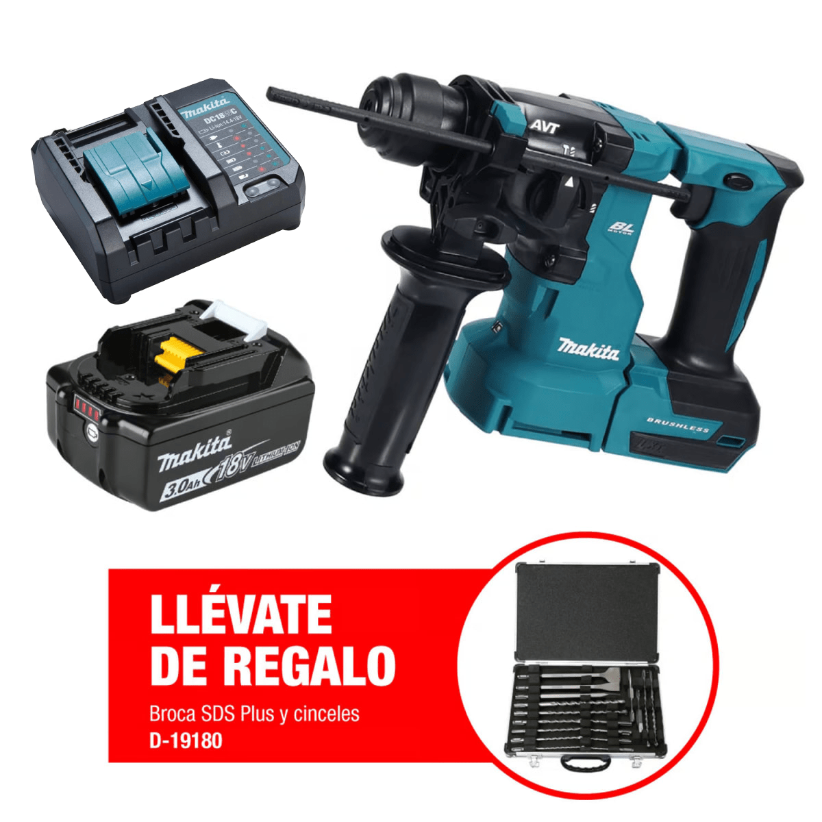 Rotomartillo SDS Plus 18V LXT BL Inc 1Bat 3Ah + Carg Makita DHR183Z-K11