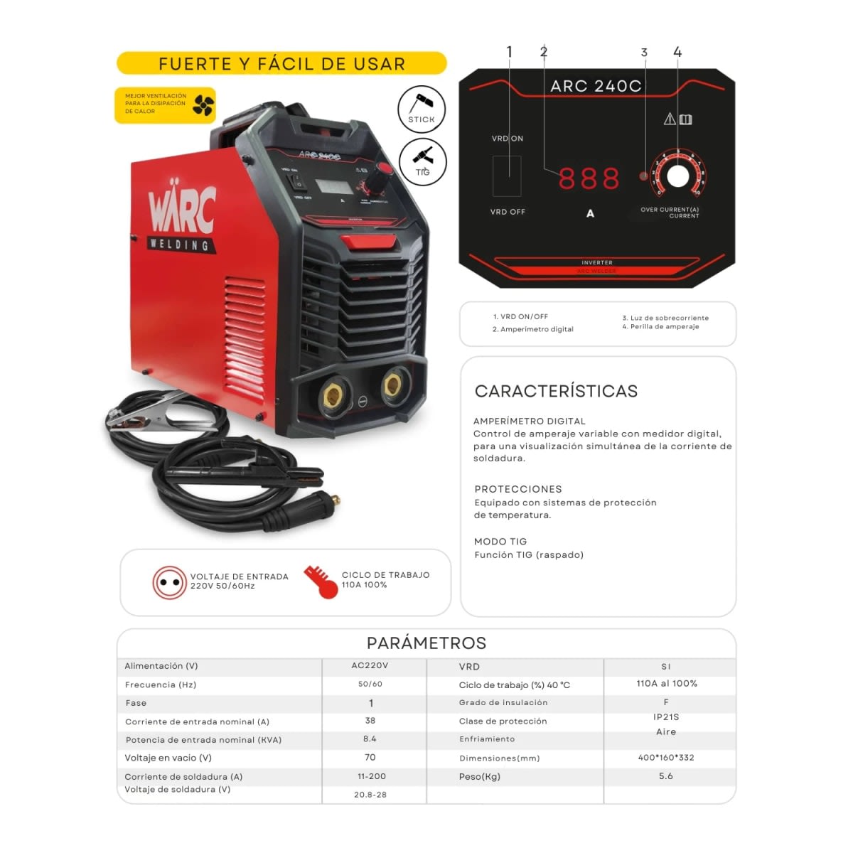 Soldadora Inverter 200A WARC 240ARC – WAR.ARC240C5