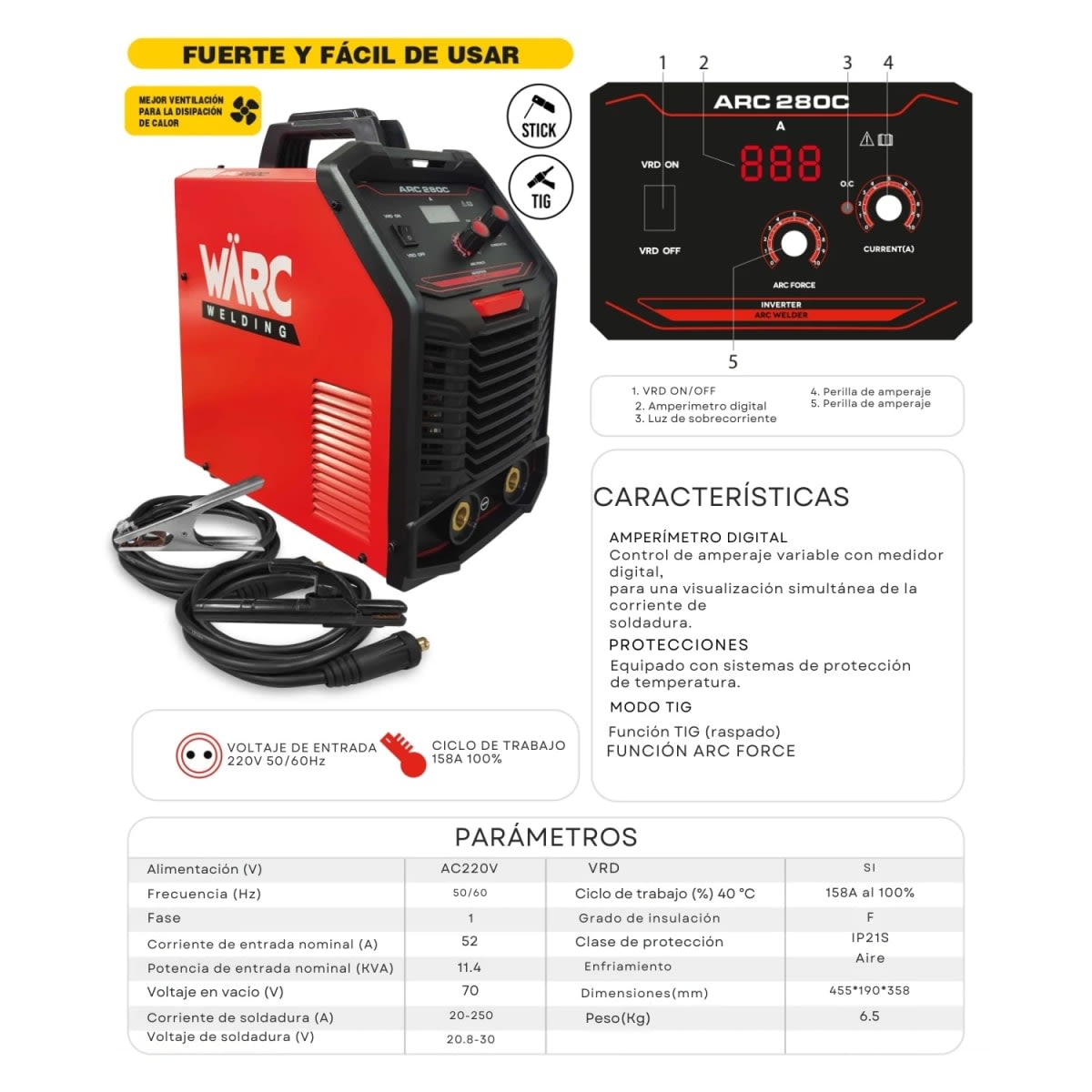 Soldadora Inverter 250A WARC 280ARC – WAR.ARC280C5
