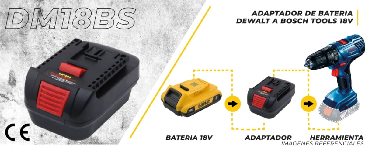Adaptador de Batería DeWalt 20V/18V para Herramientas Bosch 18V - DM18BS2
