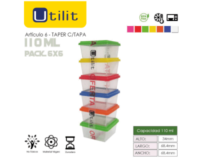 Utilit Mini Tapers Transp. 110ml + Tapa Pack 6und