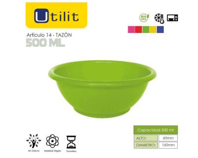 Utilit Tazón Redondo de Colores 500ml