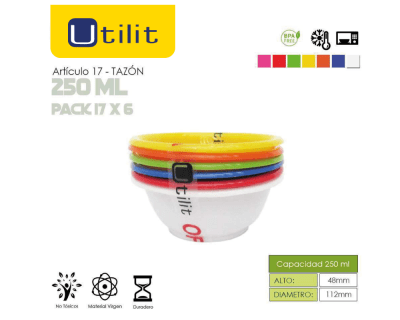 Utilit Mini Tazón Redondo de Colores 250ml Pack 6und1