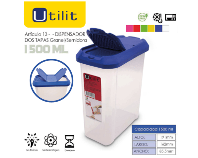 Utilit Dispensador Transp. 1.5lt + Tapa Doble Uso
