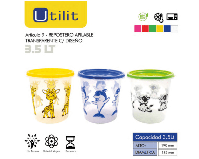 Utilit Repostero Transp. Apilable 3.5lt + Tapa