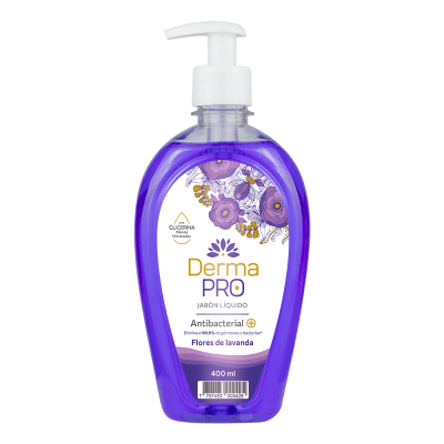 Derma Pro Jabón Líquido Antibacterial Flores de Lavanda Frasco 400ml1