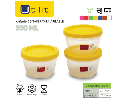 Utilit Taper Transp. Apilable 350ml + Tapa