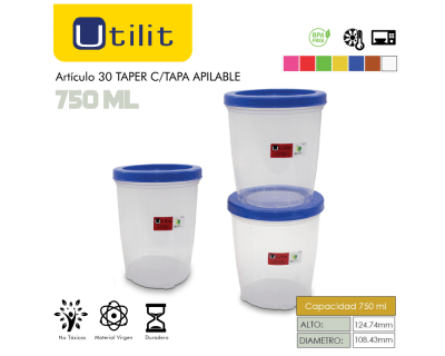 Utilit Taper Transp. Apilable 750ml + Tapa
