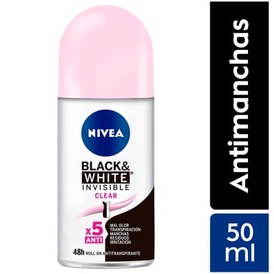 Nivea Antitranspirante Black & White Invisible Clear Roll-On 50ml