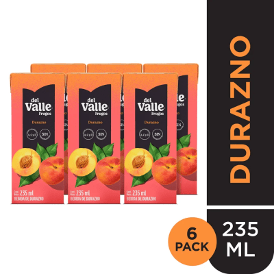 Del Valle Frugos Bebida de Durazno Caja 235ml Pack 6und1
