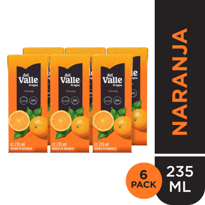Del Valle Frugos Bebida de Naranja Caja 235ml Pack 6und1