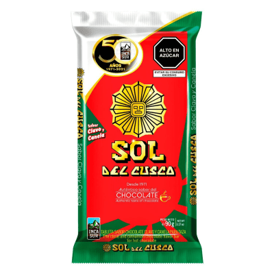 Sol del Cusco Chocolate con Canela y Clavo Tableta 90gr