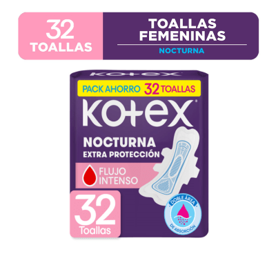 Kotex Toallas Higiénicas Nocturna Extra Protección Bolsa 32und