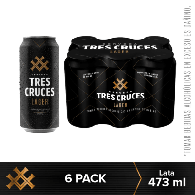 Tres Cruces Cerveza Lager Lata 473ml Pack 6und1