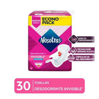 Nosotras Toalla Higiénica Desodorante Invisible Bolsa 30und1