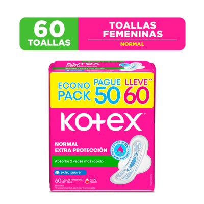 Kotex Toallas Higiénicas Normal Extra Protección Bolsa 60und1