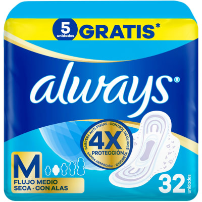 Always Toallas Higiénicas Seca Maxi Protección Bolsa 32und1