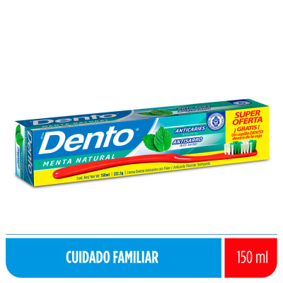 Dento Crema Dental Menta Natural 150ml + Dento Cepillo Gratis1
