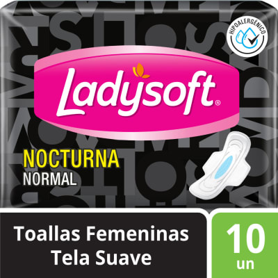 Ladysoft Toallas Higiénicas Nocturna Normal Tela Suave Bolsa 10und
