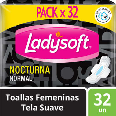 Ladysoft Toallas Higiénicas Nocturna Normal Tela Suave Bolsa 32und1