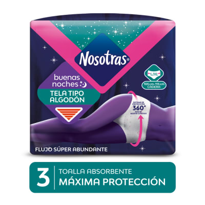 Nosotras Calzón Nocturno Máxima Protección Talla L/XL Bolsa 3und1