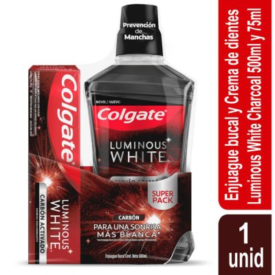 Colgate Enjuague Bucal Luminous White Carbón 500ml + Crema Dental 75ml