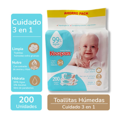 Neopan Toallitas Húmedas 99% Agua Bolsa 200und1