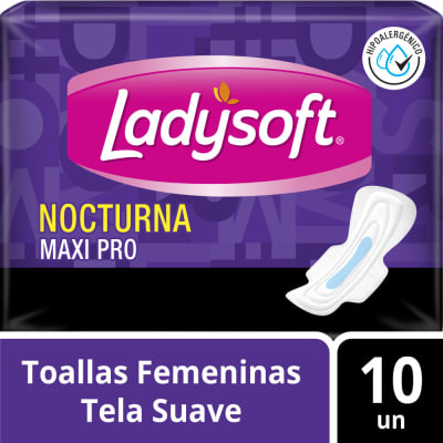 Ladysoft Toallas Higiénicas Nocturna Tela Suave Bolsa 10und