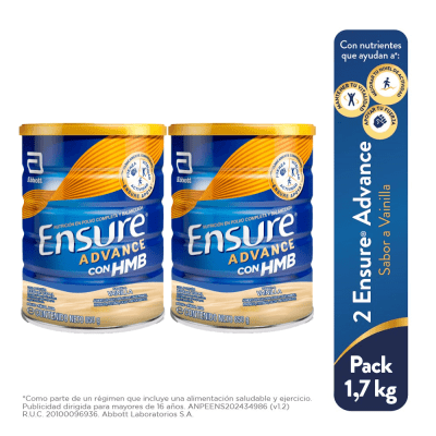 Ensure Advance con HMB Sabor Vainilla Lata 850gr Pack 2und1
