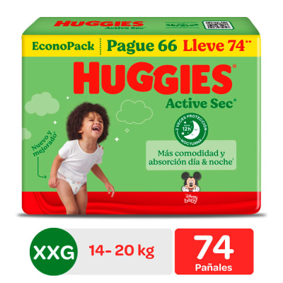 Huggies Pañal Active Sec Talla XXG Bolsa 74und