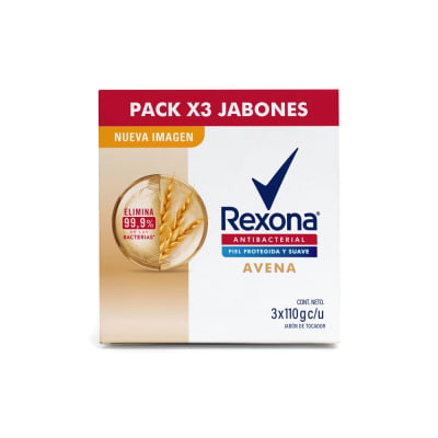 Rexona Jabón Antibacterial Avena Barra 110gr Pack 3und