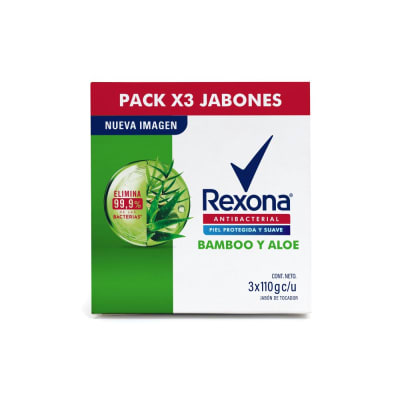 Rexona Jabón Antibacterial Bamboo y Aloe Barra 110gr Pack 3und